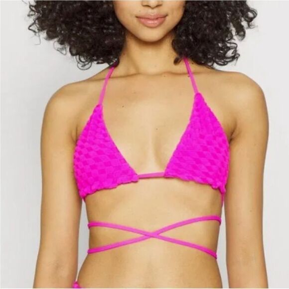 GOOD AMERICAN Triangle String Bikini Fuchsia Pink Neon Orange Small Large‎ New - Picture 3 of 10